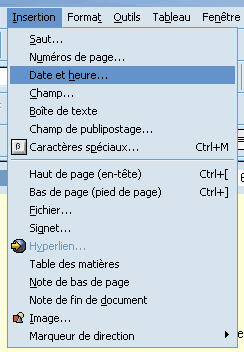 Abiword, traitement de texte : le menu insertions