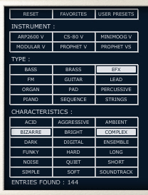 analog factory : typologie des presets