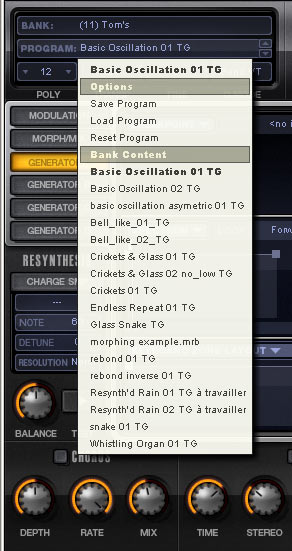 synthétiseur Morphine Image-Line Synth menu sons